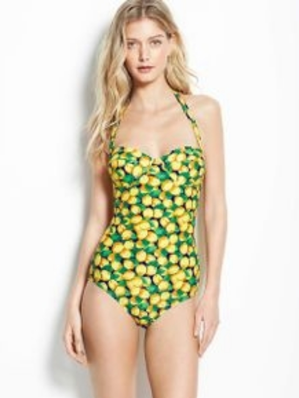 L Ann Taylor Lemon Print Bustier One Piece Swimsuit